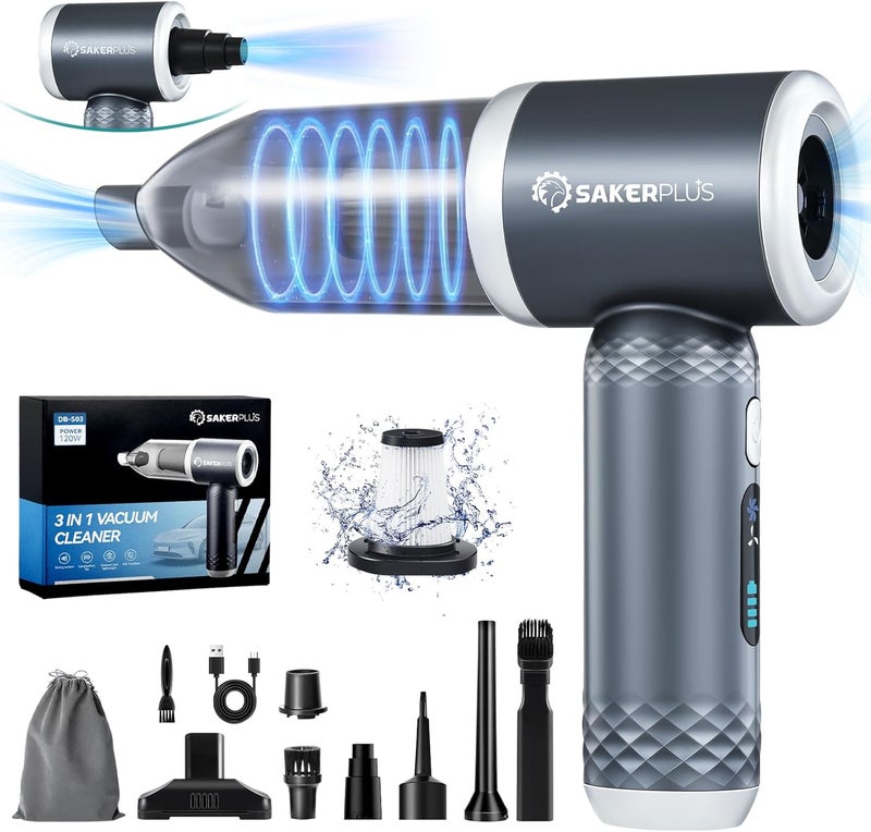 SakerPlus Mini Vacuum Cleaner, 3 in 1 Cordless Handheld Vacuum Cleaner, 13000Pa High Power Car Vacuum Cleaner with Brushless Motor,Adjustable Car Vaccum Portable Cordless for Cars,Desktop-DBS03 - Image 1